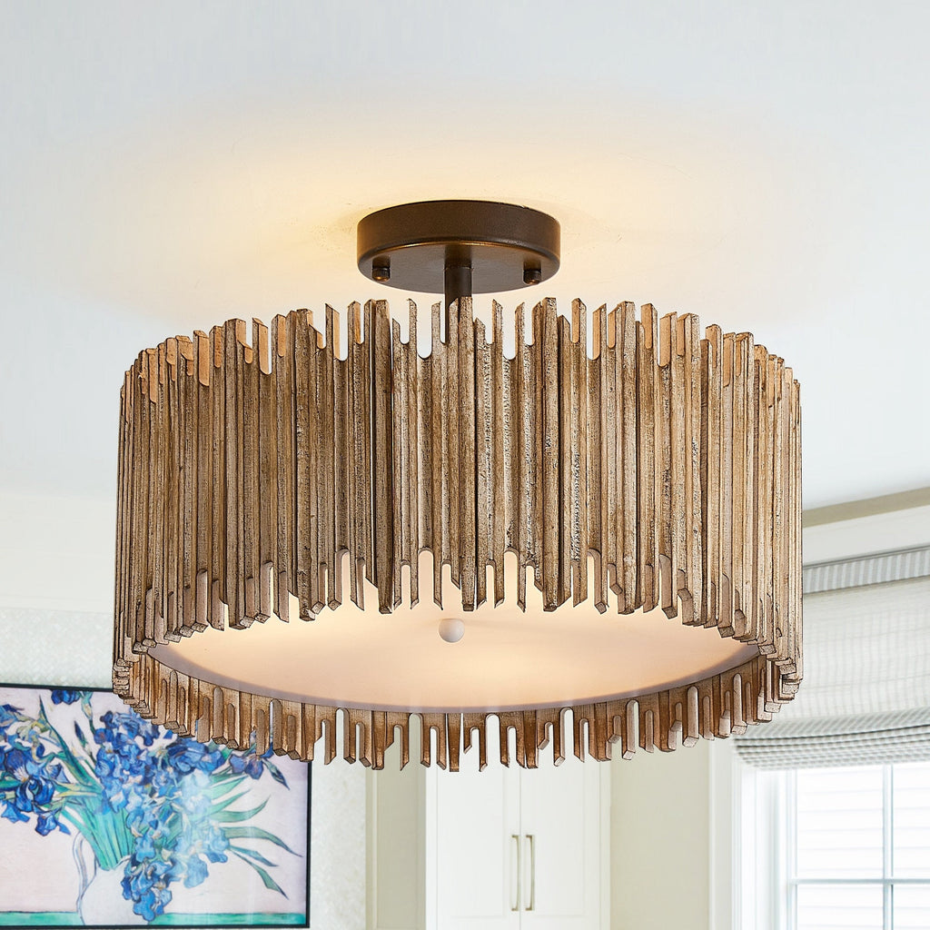 Plafonnier semi-encastré à 3 lumières en bois blanc vieilli