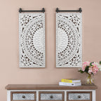 Décoration murale en bois blanc ivoire vieilli avec des touches de noir (lot de 2)