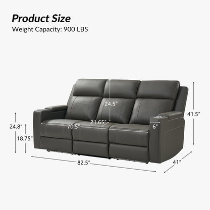 Canapé inclinable électrique Dolores 82,5 pouces de large en cuir véritable avec rangement et porte-gobelet par HULALA HOME