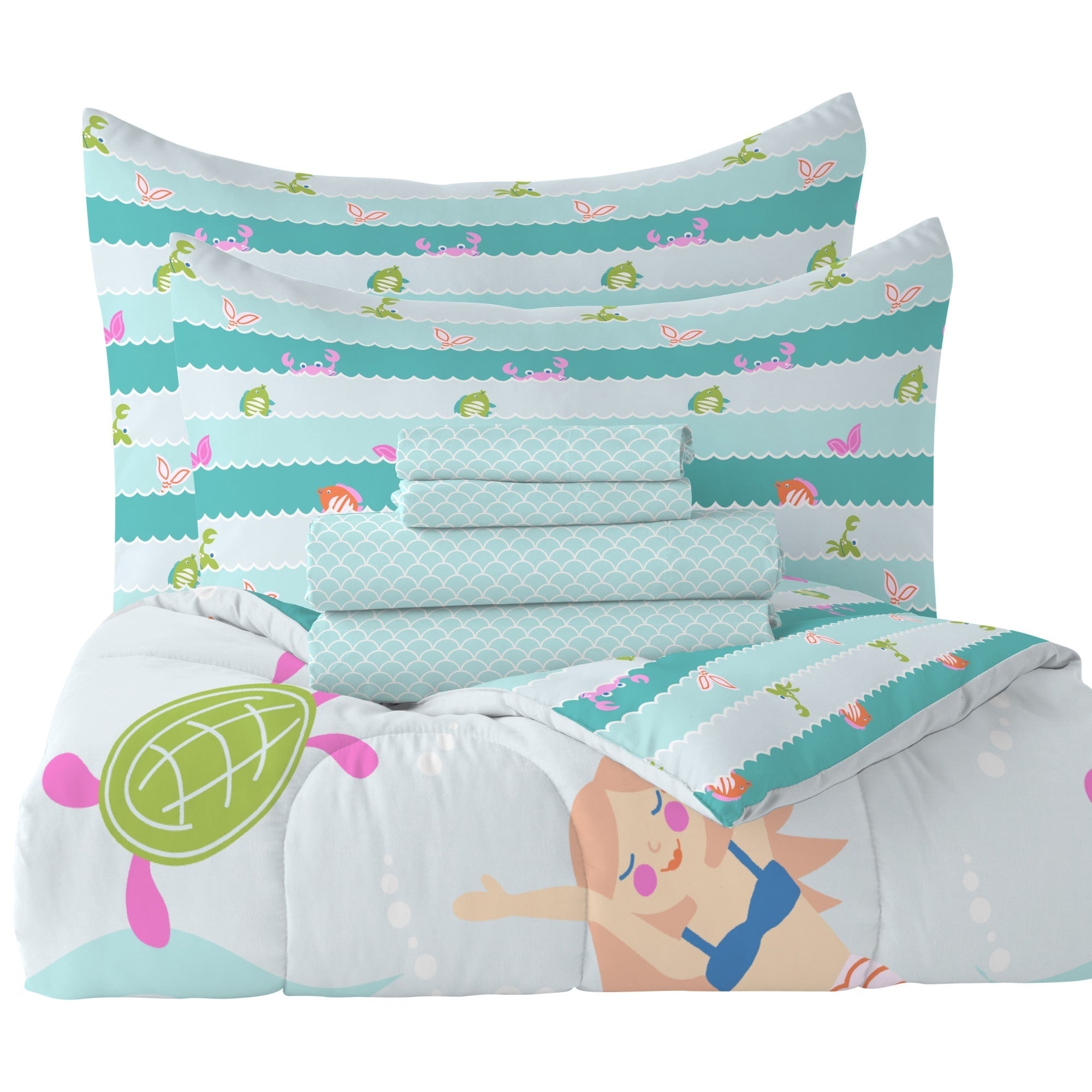 Dream Factory Mermaid Dreams Parure de lit 7 pièces avec draps