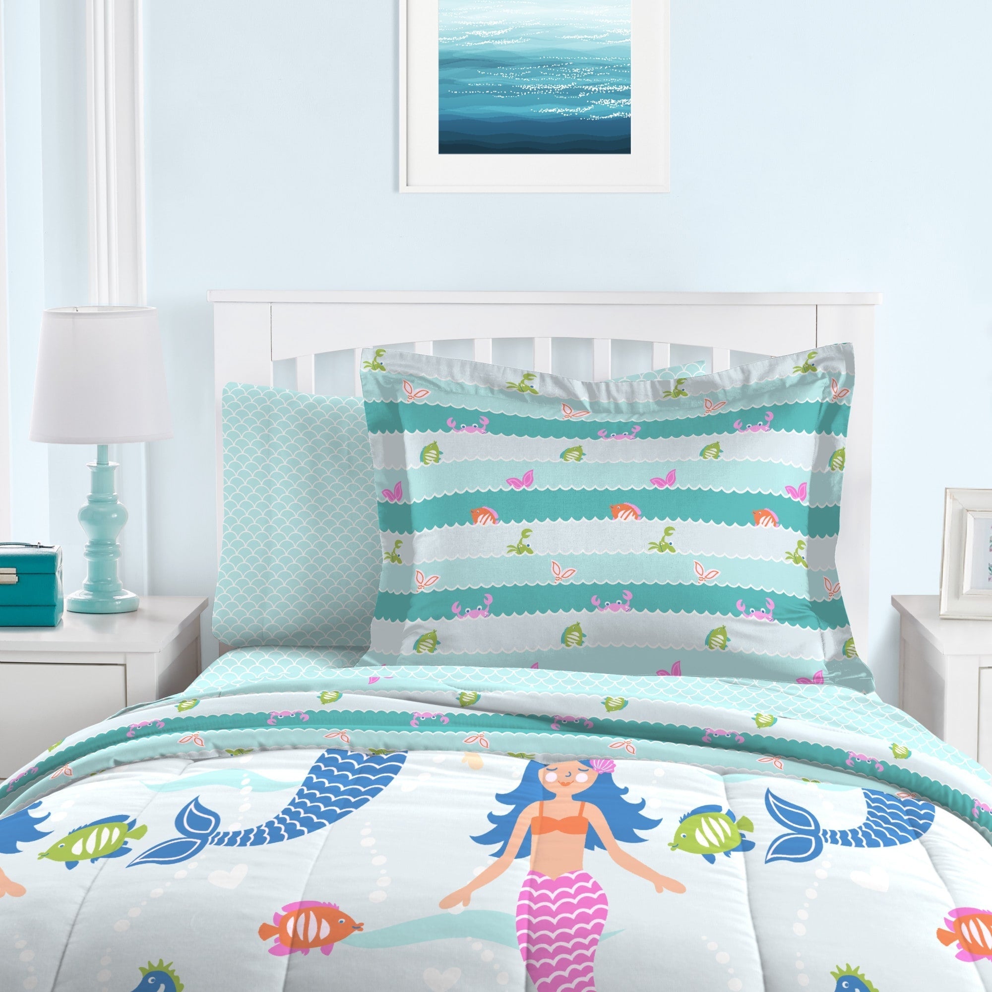 Dream Factory Mermaid Dreams Parure de lit 7 pièces avec draps