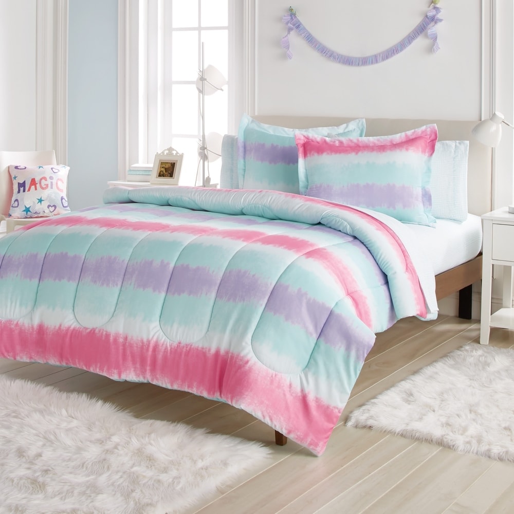 Parure de lit Dream Factory en microfibre à rayures tie-dye avec draps