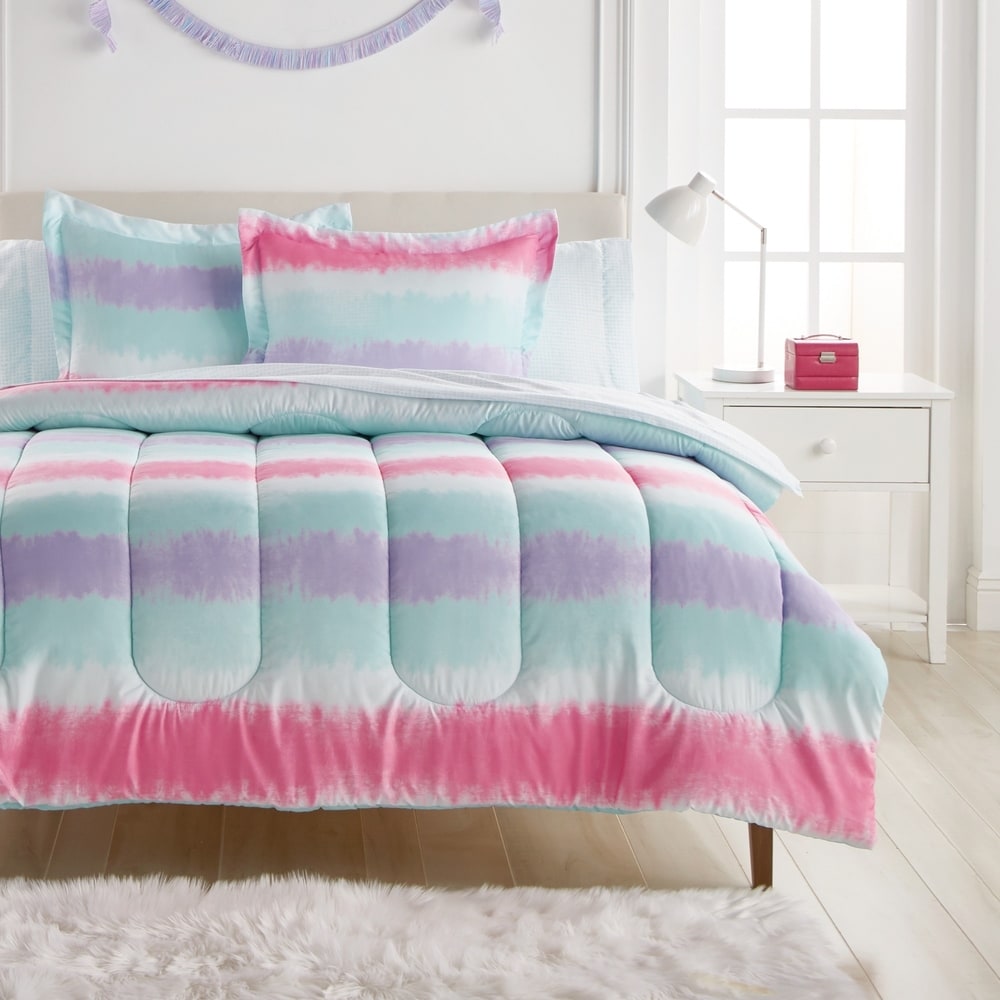 Parure de lit Dream Factory en microfibre à rayures tie-dye avec draps