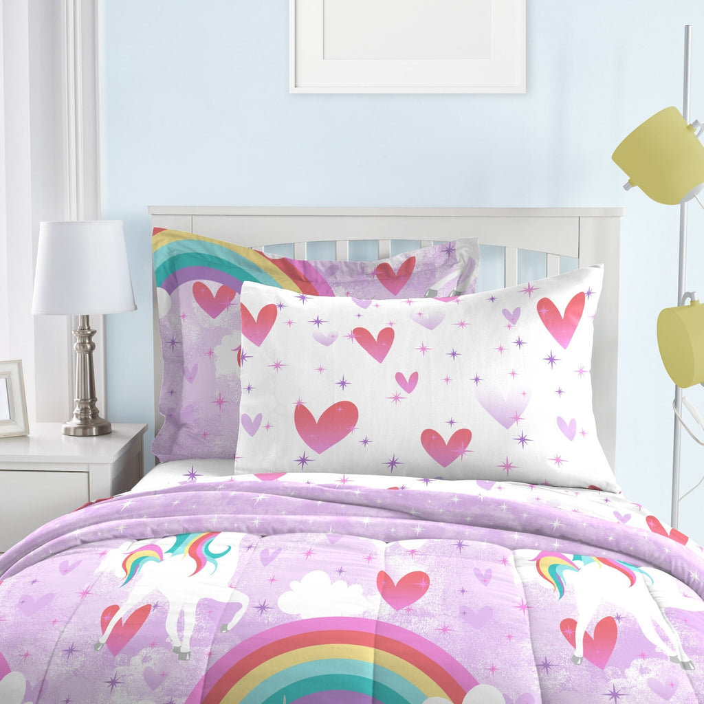 Parure de lit 7 pièces en microfibre avec draps et licorne arc-en-ciel Dream Factory