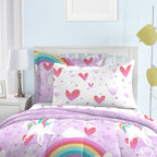 Parure de lit 7 pièces en microfibre avec draps et licorne arc-en-ciel Dream Factory