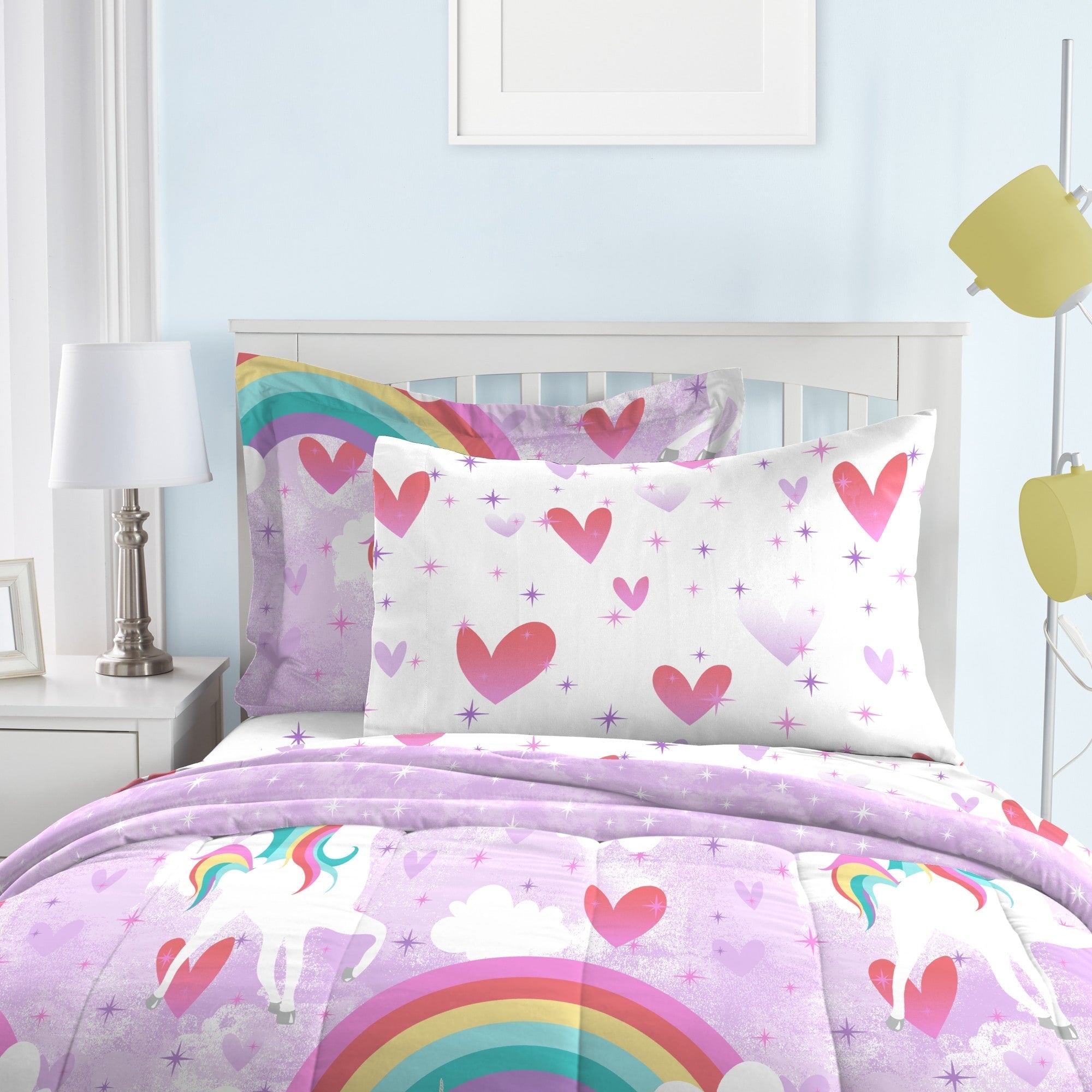 Parure de lit 7 pièces en microfibre avec draps et licorne arc-en-ciel Dream Factory