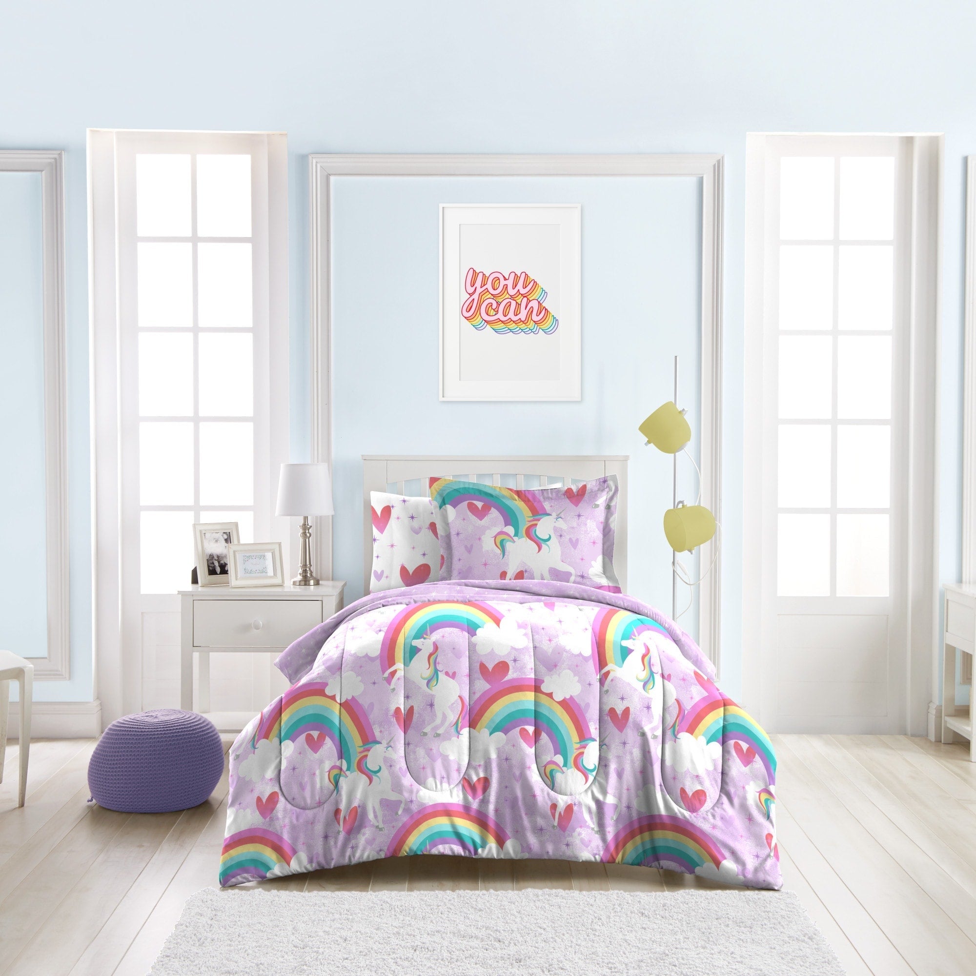 Parure de lit 7 pièces en microfibre avec draps et licorne arc-en-ciel Dream Factory