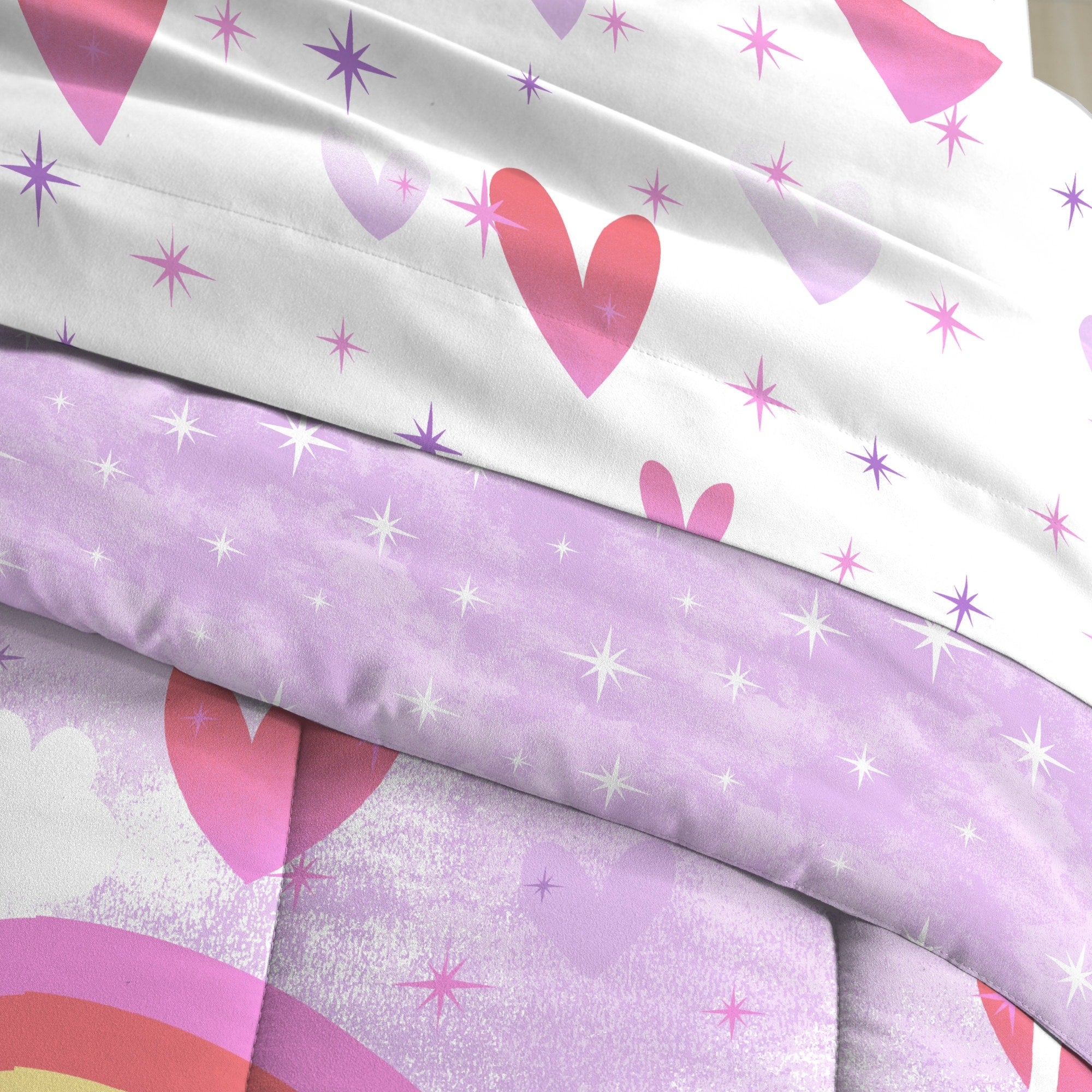 Parure de lit 7 pièces en microfibre avec draps et licorne arc-en-ciel Dream Factory