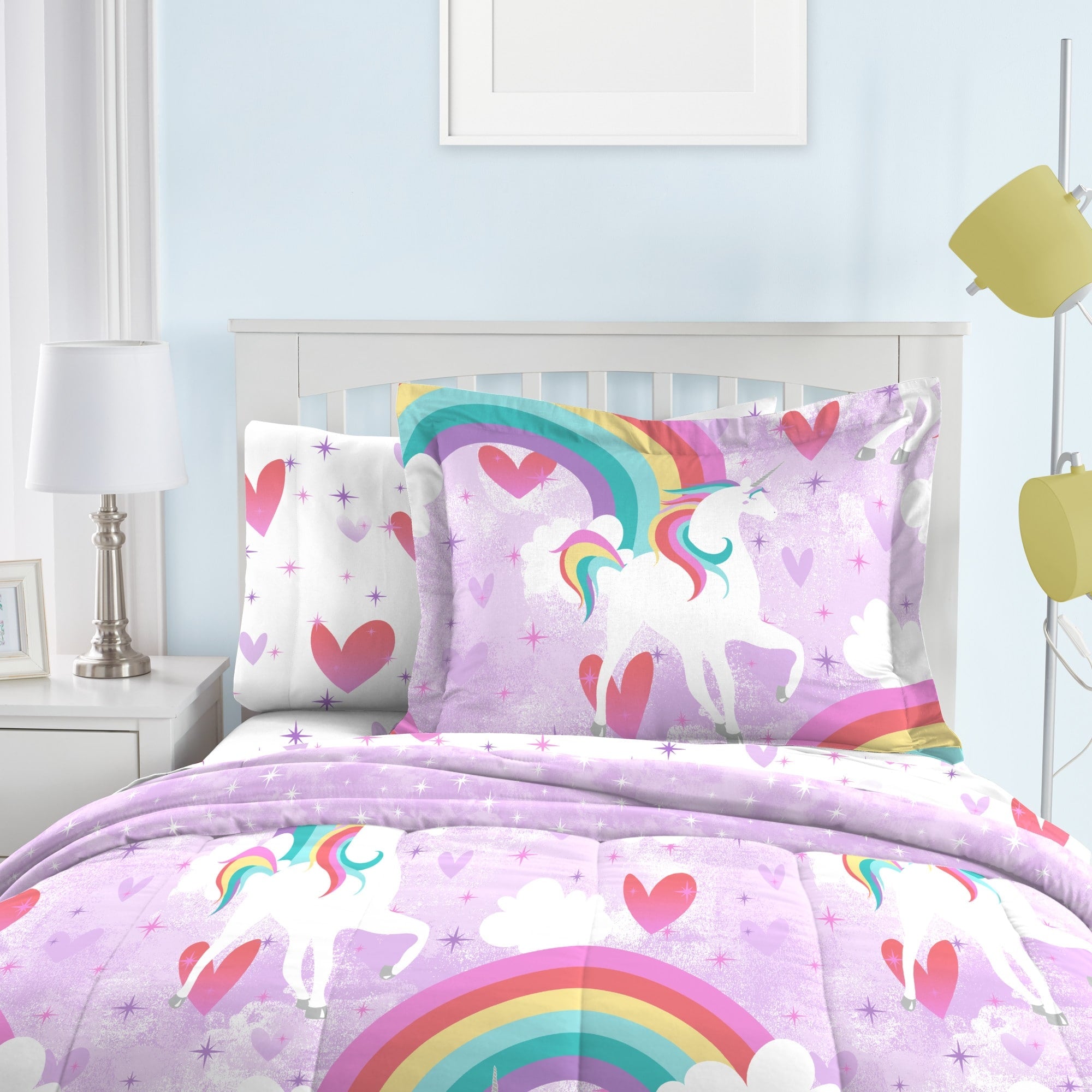 Parure de lit 7 pièces en microfibre avec draps et licorne arc-en-ciel Dream Factory