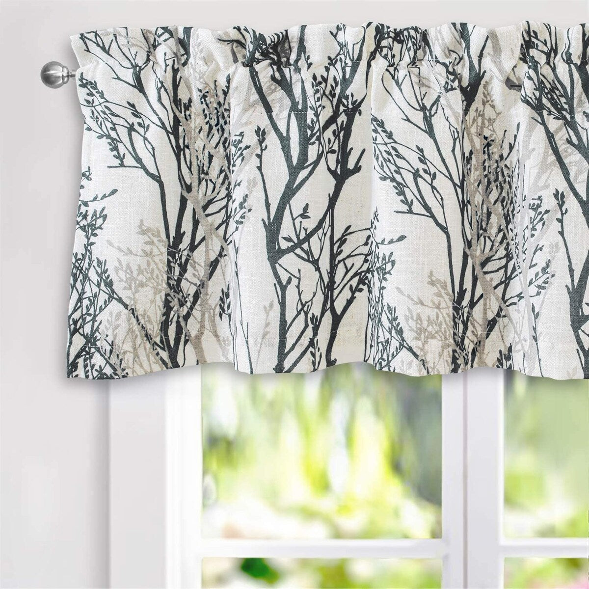 Rideau de fenêtre doublé en lin mélangé à motif de branches d'arbre DriftAway, imprimé à l'encre abstraite