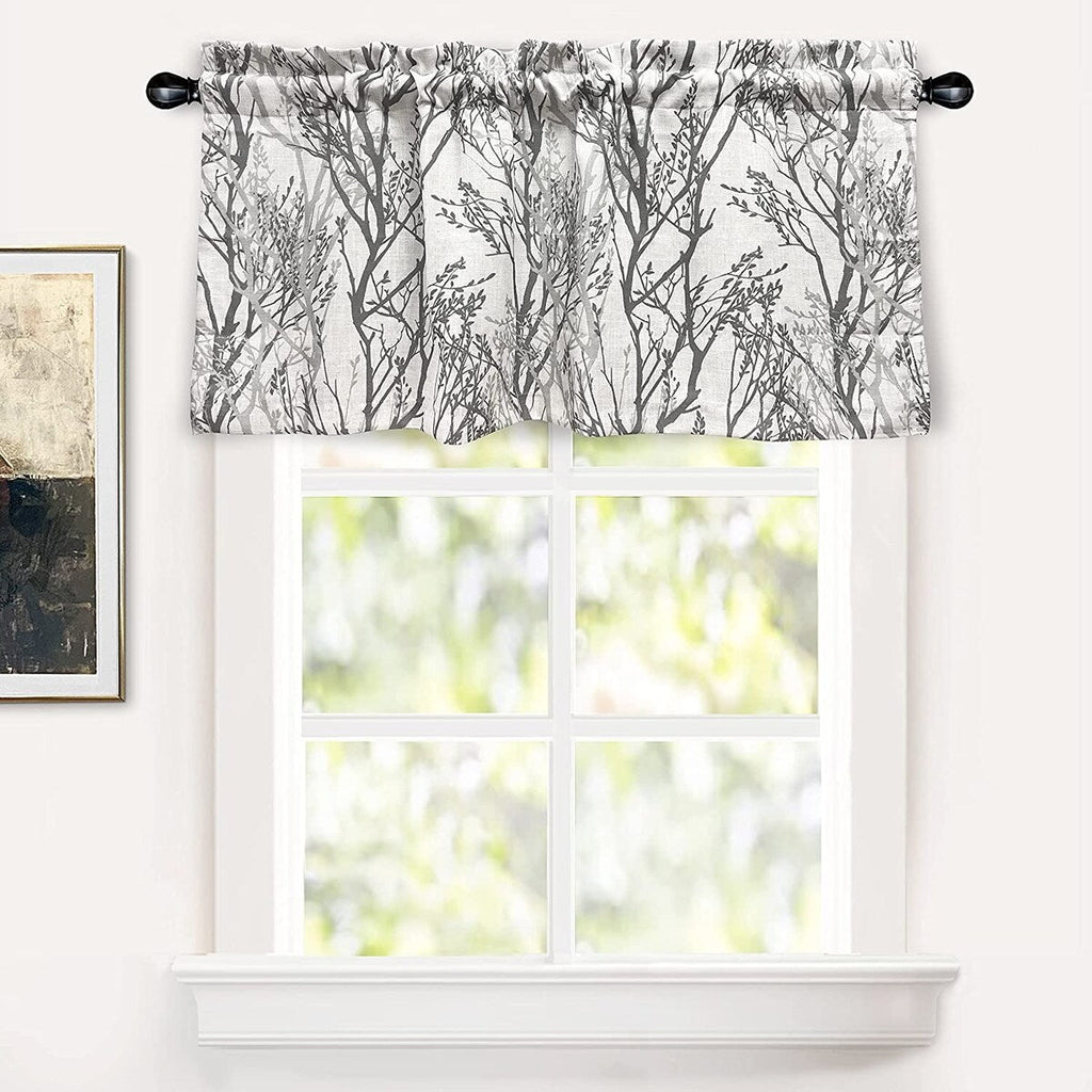 Rideau de fenêtre doublé en lin mélangé à motif de branches d'arbre DriftAway, imprimé à l'encre abstraite