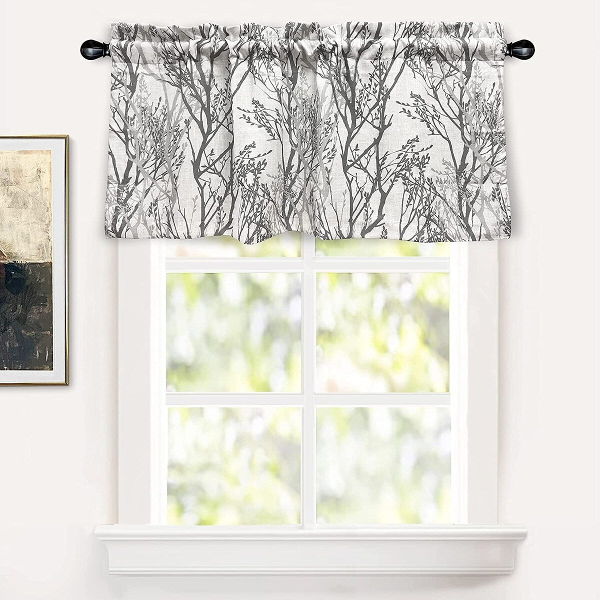 Rideau de fenêtre doublé en lin mélangé à motif de branches d'arbre DriftAway, imprimé à l'encre abstraite