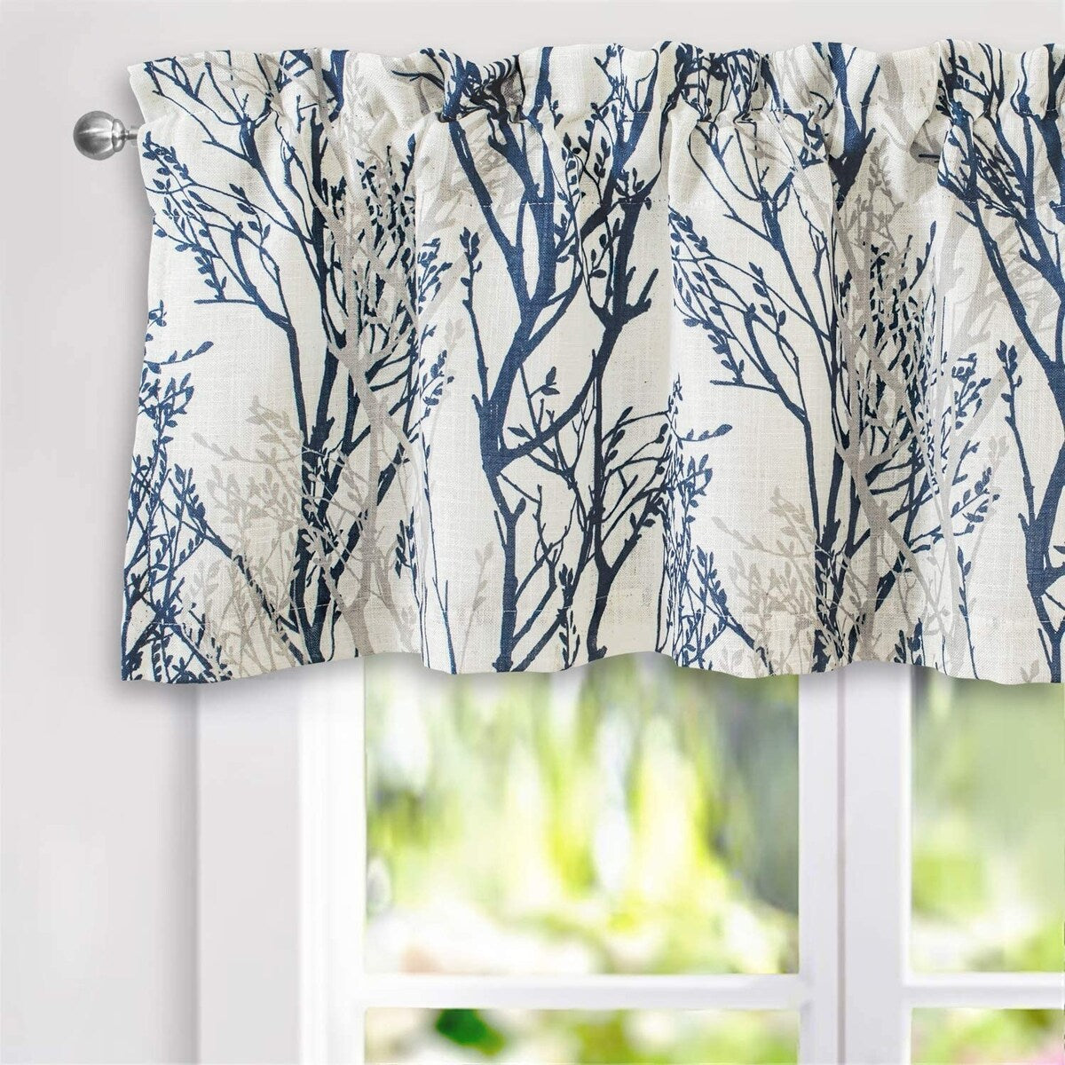 Rideau de fenêtre doublé en lin mélangé à motif de branches d'arbre DriftAway, imprimé à l'encre abstraite