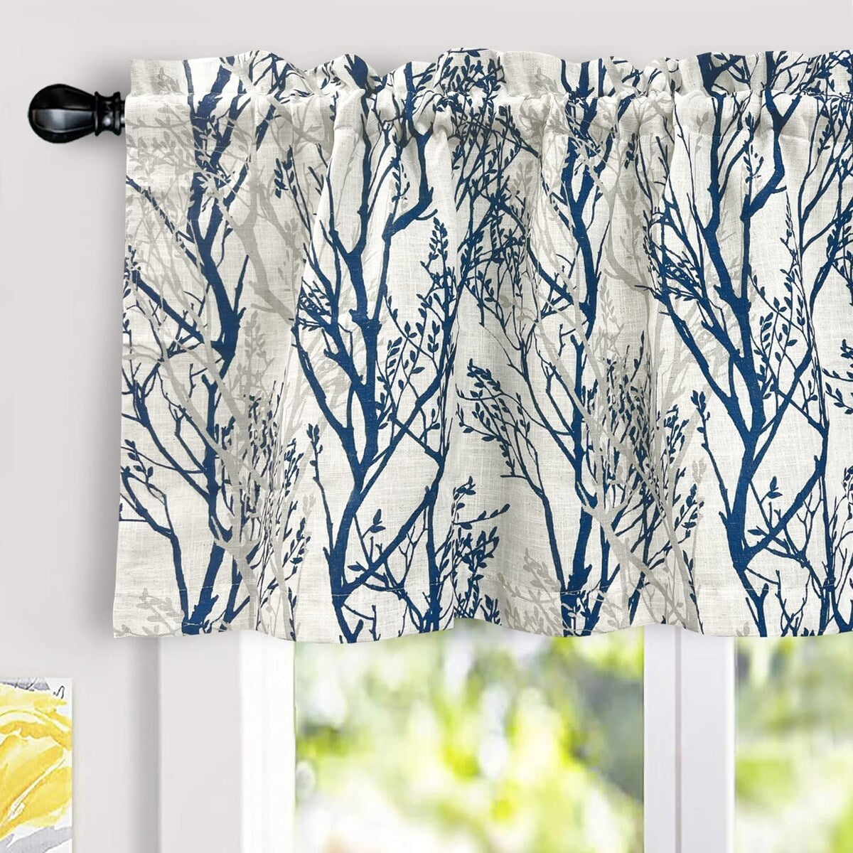 Rideau de fenêtre doublé en lin mélangé à motif de branches d'arbre DriftAway, imprimé à l'encre abstraite