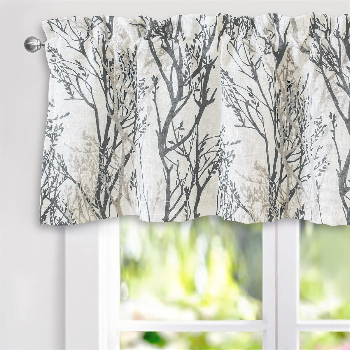 Rideau de fenêtre doublé en lin mélangé à motif de branches d'arbre DriftAway, imprimé à l'encre abstraite