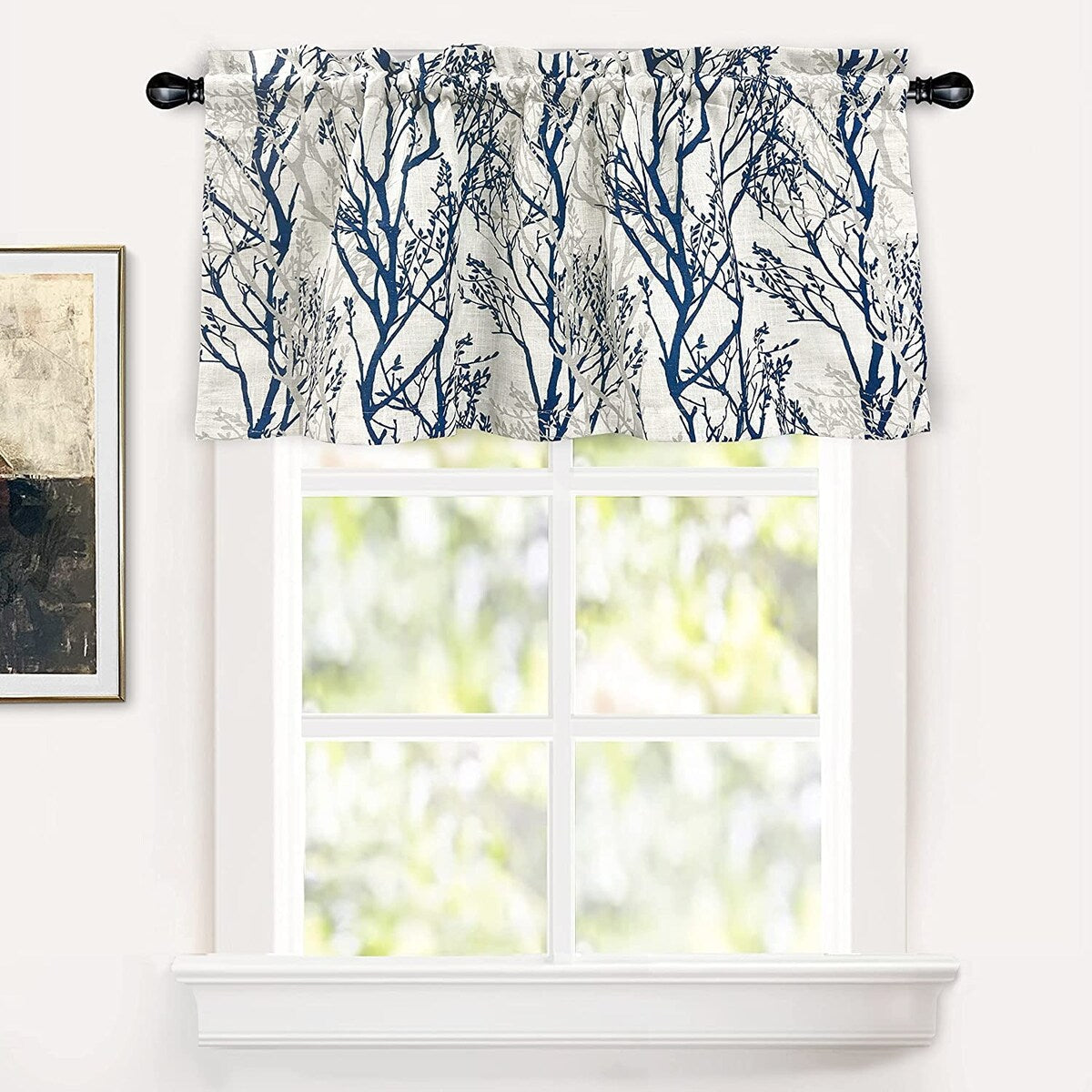 Rideau de fenêtre doublé en lin mélangé à motif de branches d'arbre DriftAway, imprimé à l'encre abstraite