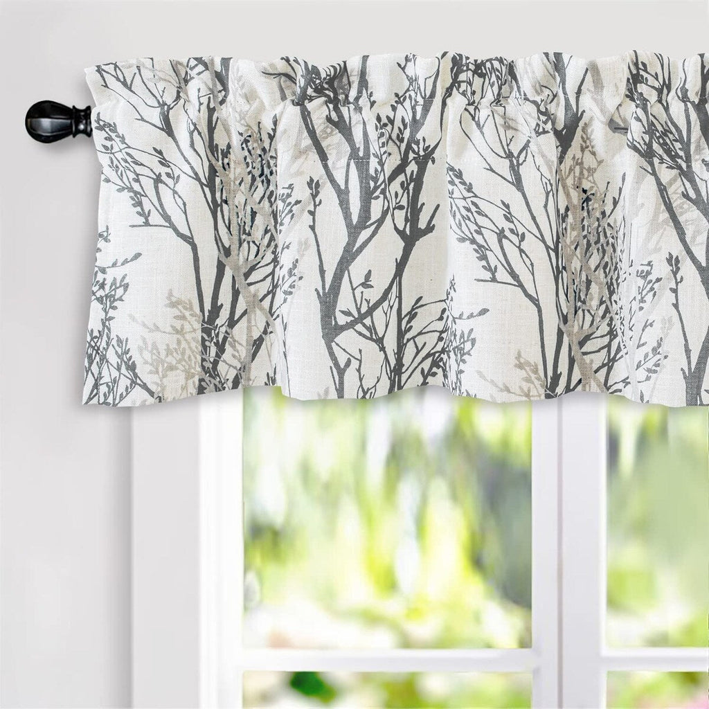 Rideau de fenêtre doublé en lin mélangé à motif de branches d'arbre DriftAway, imprimé à l'encre abstraite