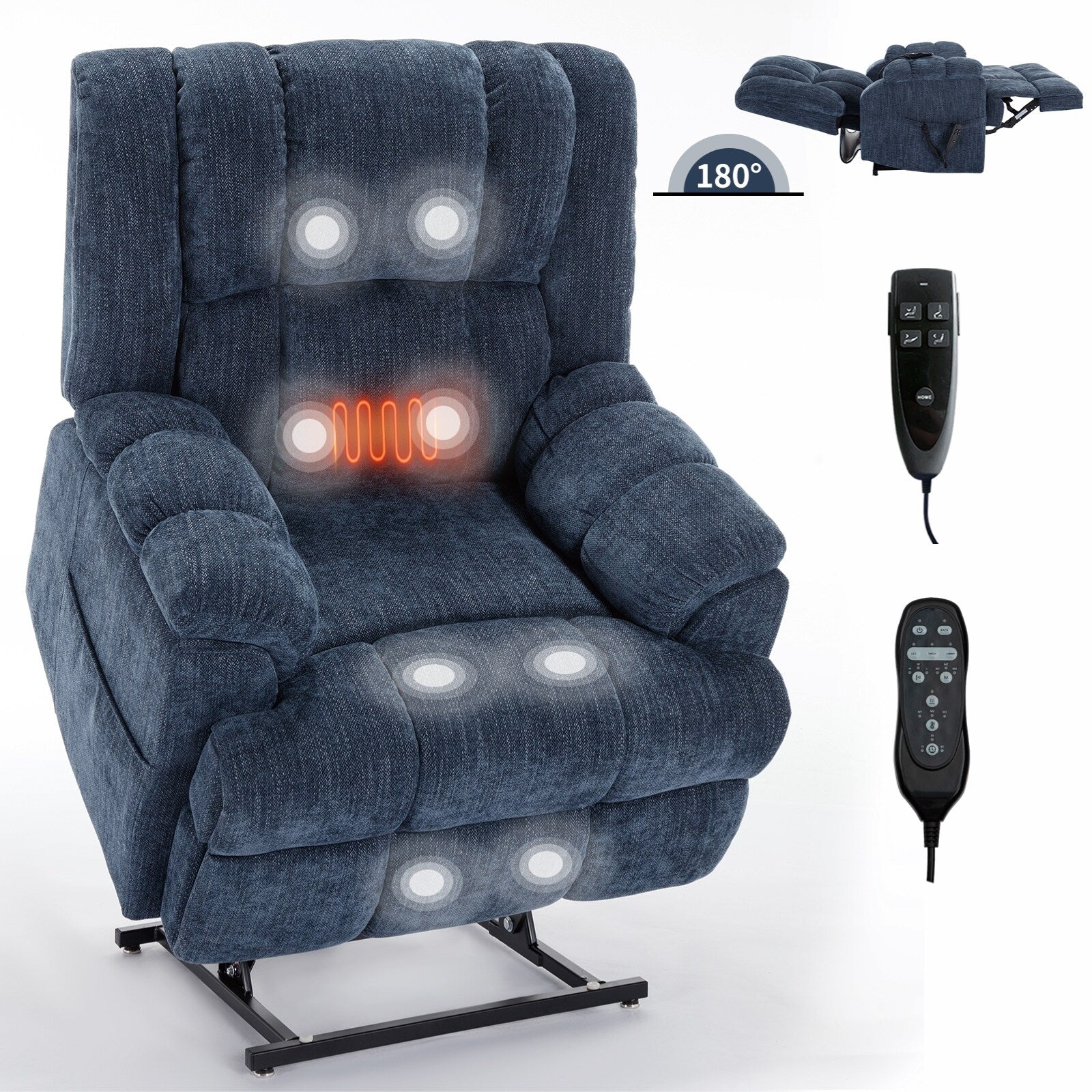 Fauteuils inclinables électriques à double moteur, massage thermique, positions infinies, jusqu'à 350 lb, avec télécommande électrique, robustes
