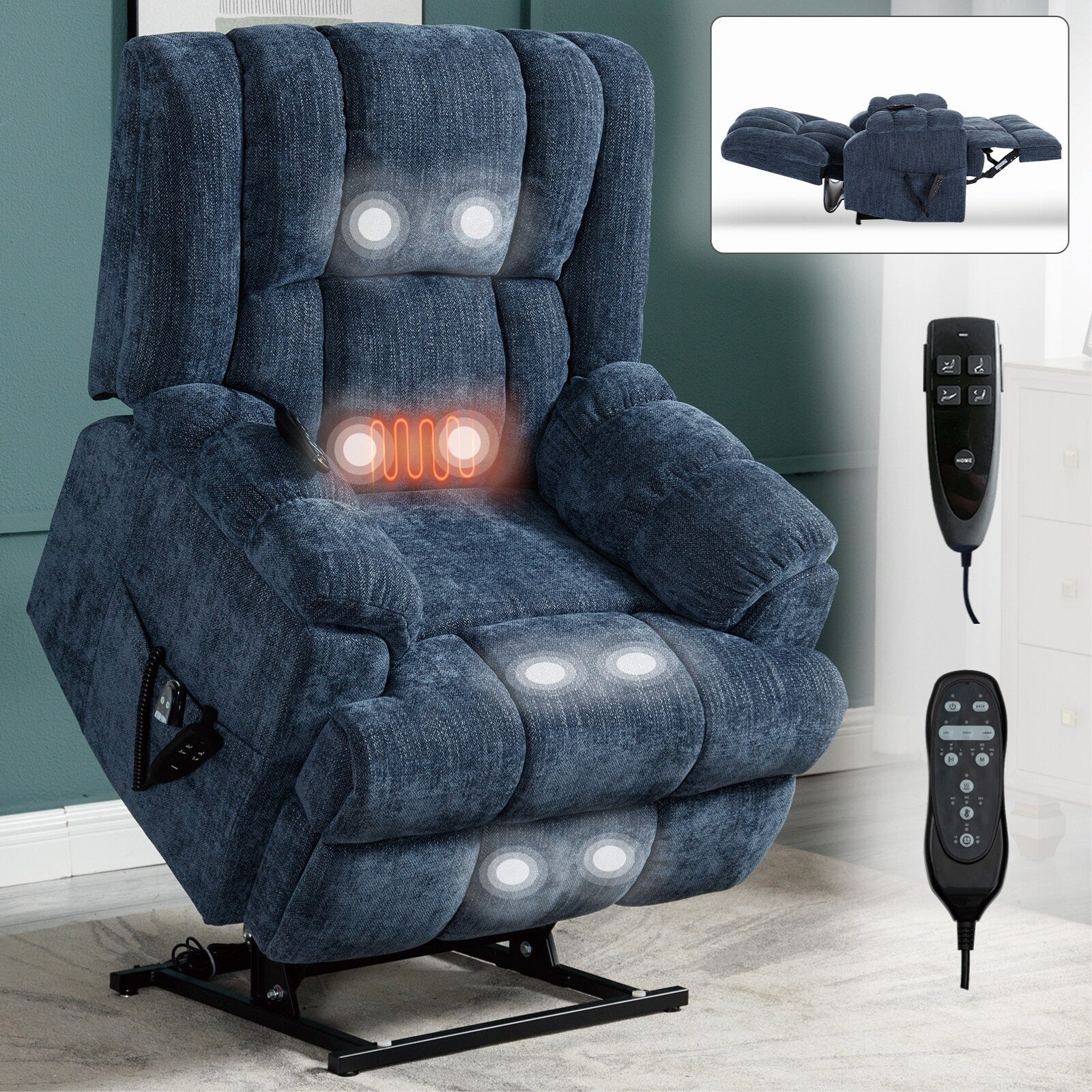 Fauteuils inclinables électriques à double moteur, massage thermique, positions infinies, jusqu'à 350 lb, avec télécommande électrique, robustes