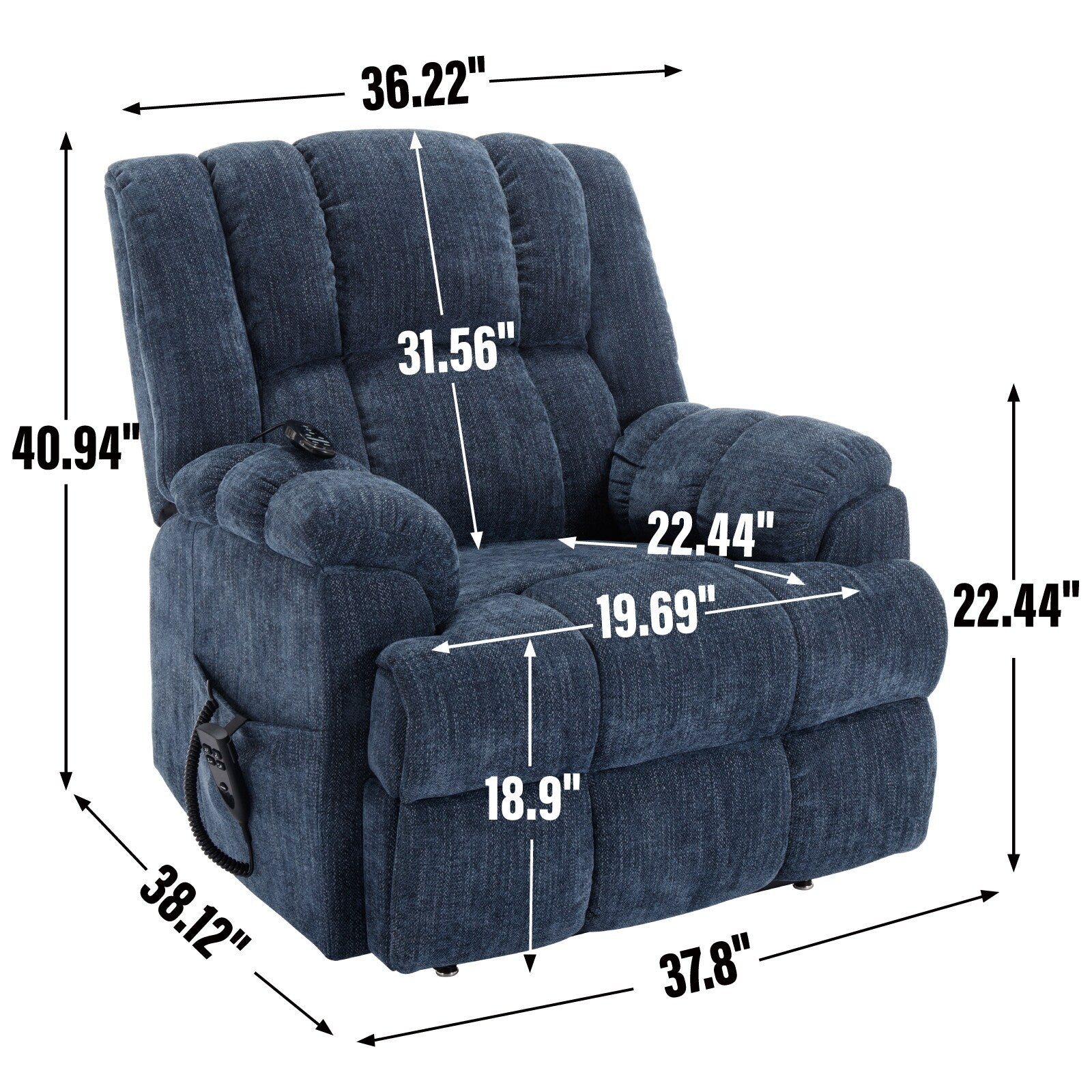 Fauteuils inclinables électriques à double moteur, massage thermique, positions infinies, jusqu'à 350 lb, avec télécommande, fermeté moyenne