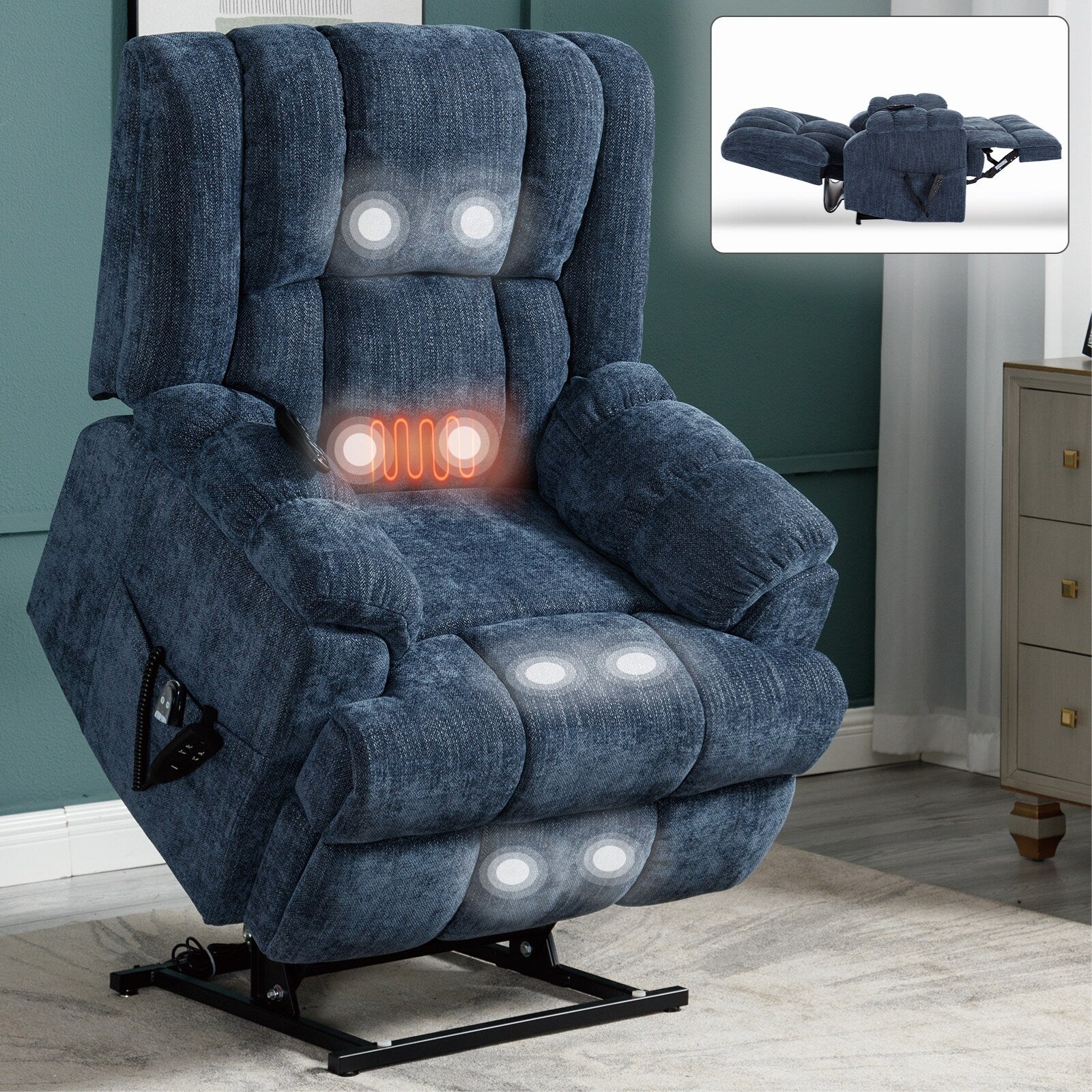 Fauteuils inclinables électriques à double moteur, massage thermique, positions infinies, jusqu'à 350 lb, avec télécommande, fermeté moyenne
