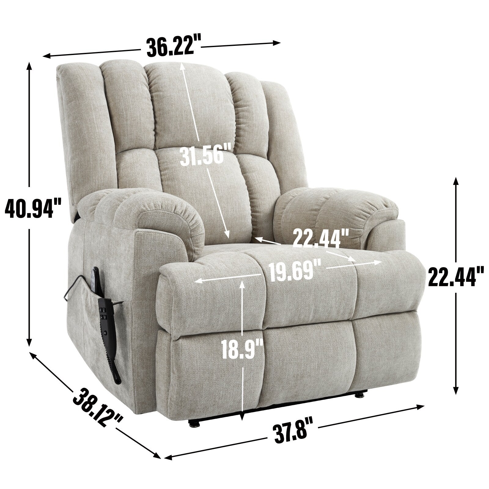 Fauteuils inclinables électriques à double moteur, massage thermique, positions infinies, jusqu'à 350 lb, avec télécommande, fermeté moyenne