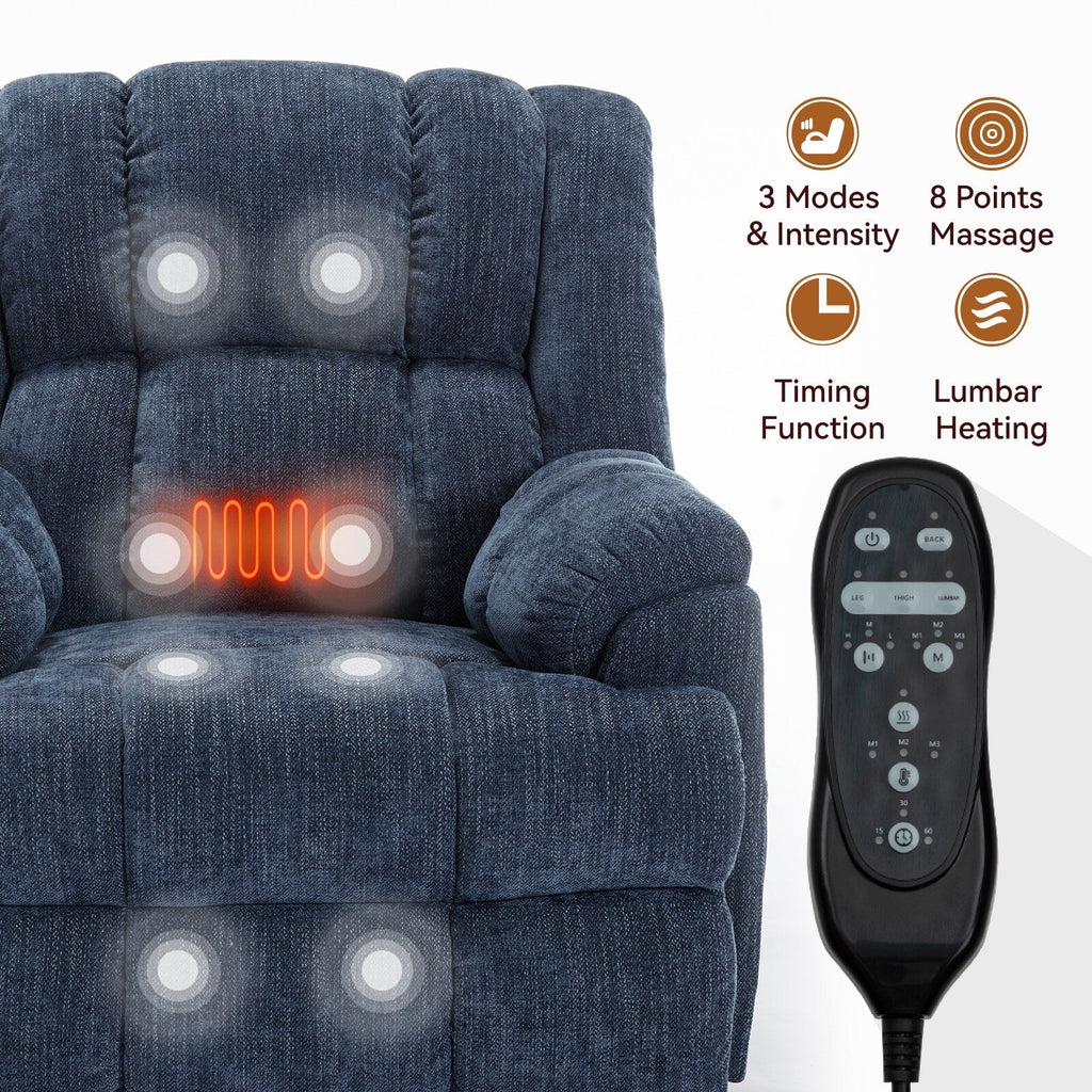 Fauteuils inclinables électriques à double moteur, massage thermique, positions infinies, jusqu'à 350 lb, avec télécommande, fermeté moyenne