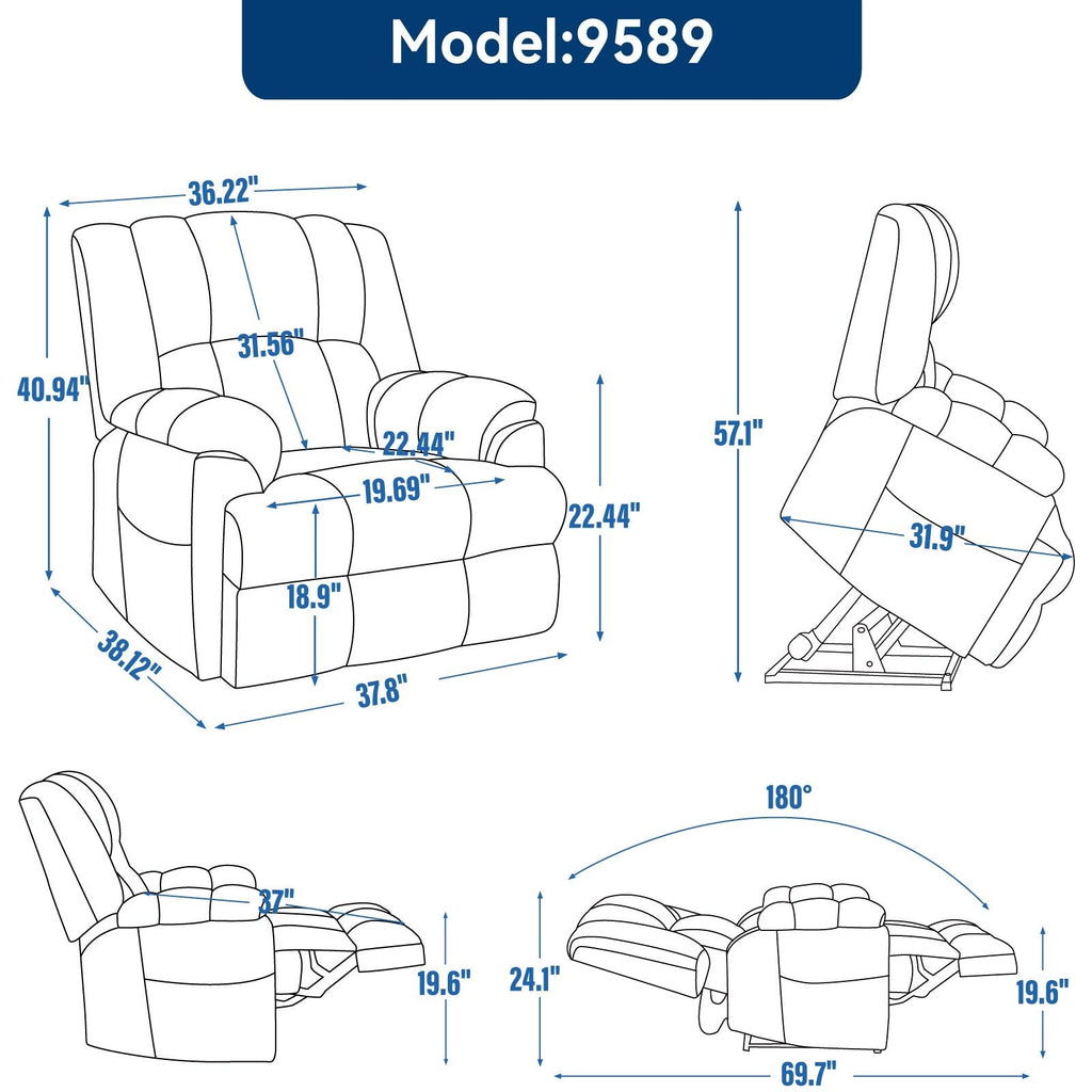 Fauteuils inclinables électriques à double moteur, massage thermique, positions infinies, jusqu'à 350 lb, avec télécommande, fermeté moyenne