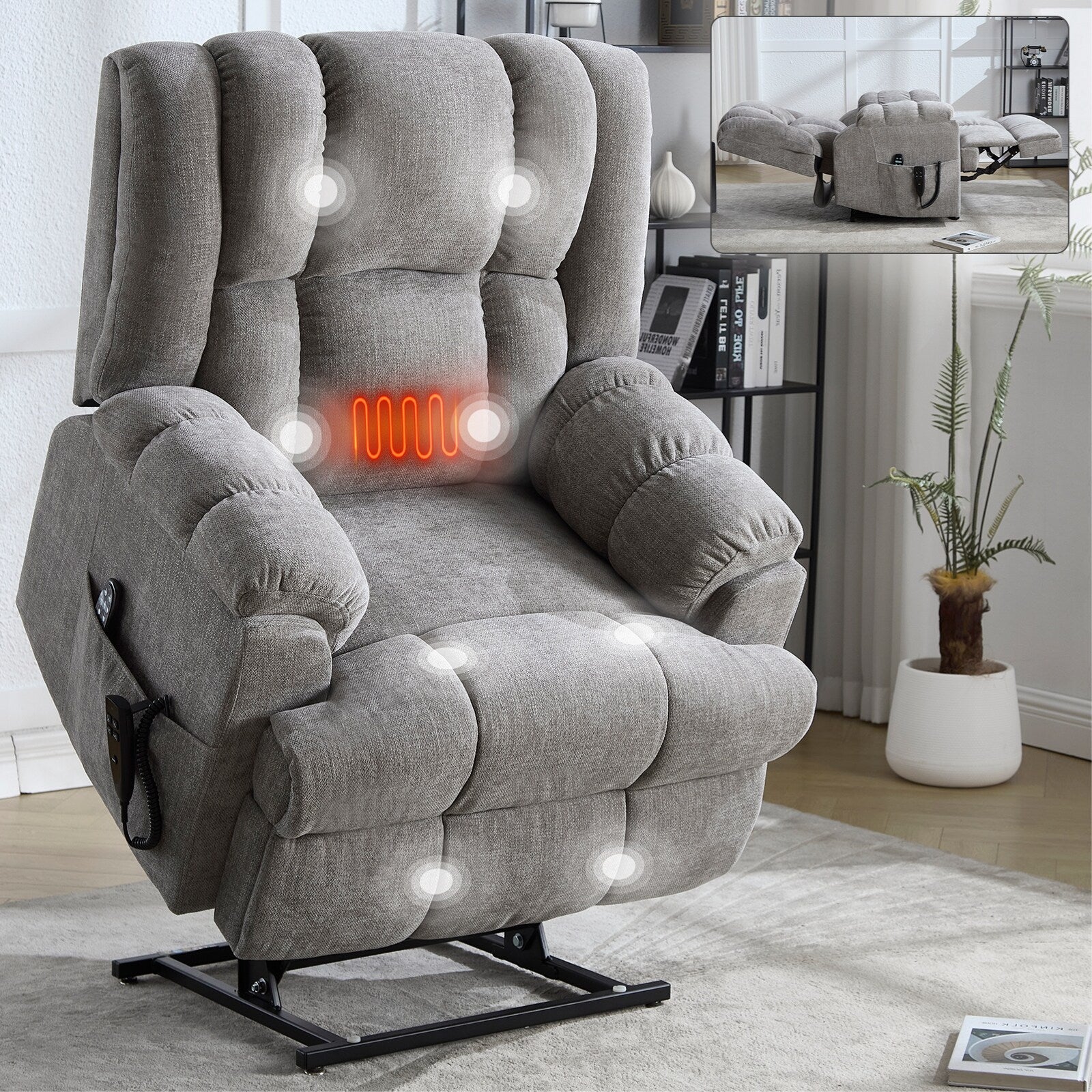 Fauteuils inclinables électriques à double moteur, massage thermique, positions infinies, jusqu'à 350 lb, avec télécommande, fermeté moyenne