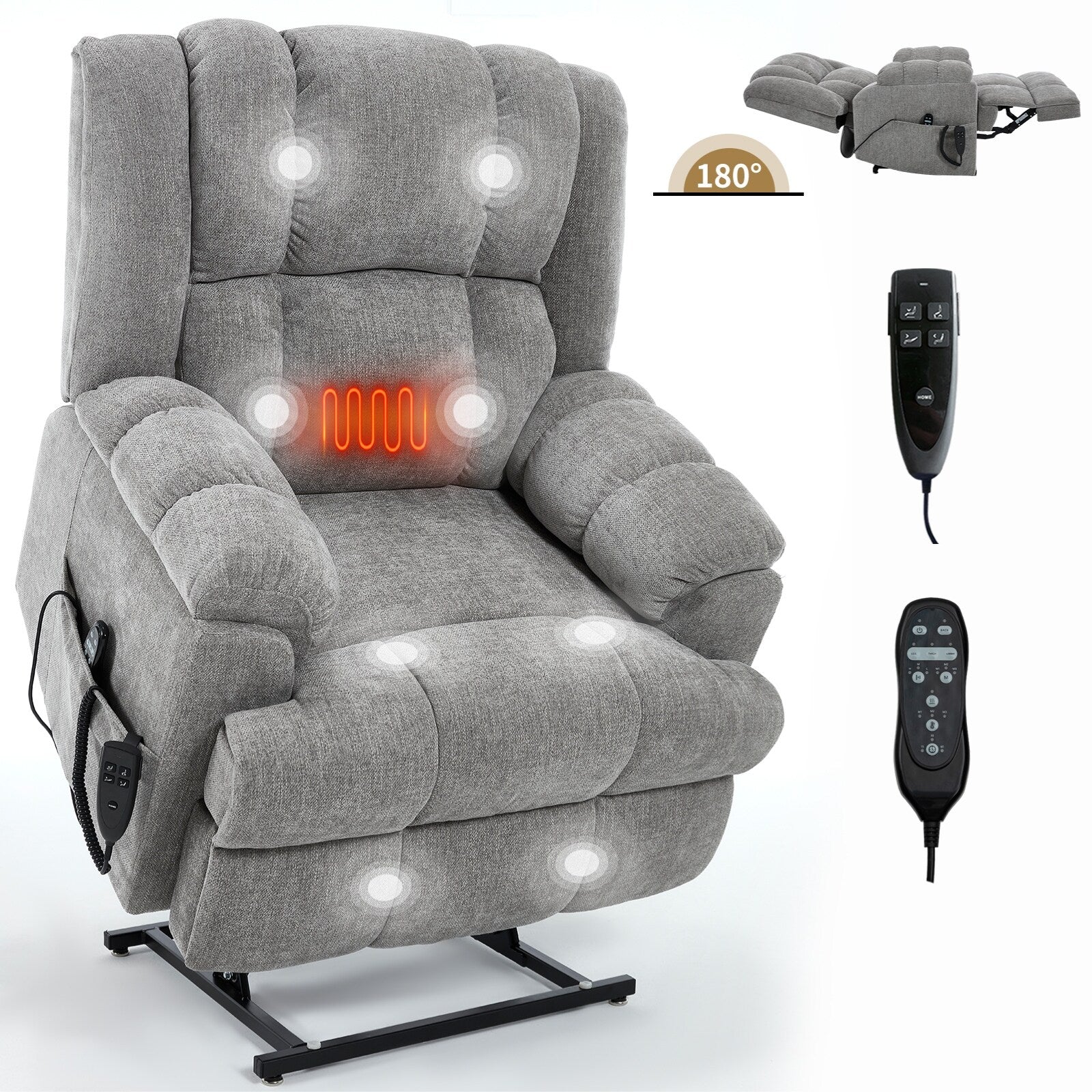 Fauteuils inclinables électriques à double moteur, massage thermique, position infinie, jusqu'à 350 lb, avec télécommande
