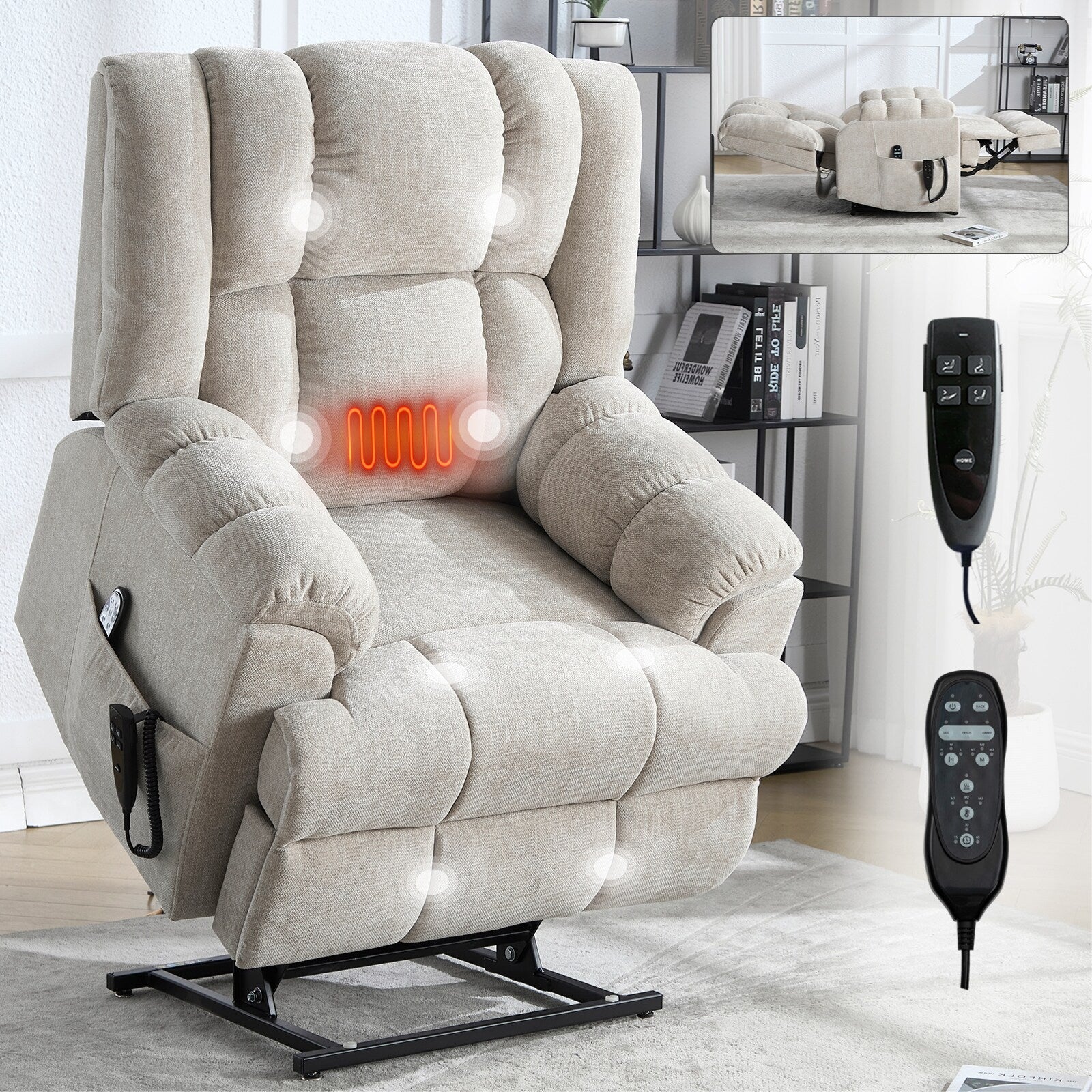 Fauteuils inclinables électriques à double moteur, massage thermique, position infinie, jusqu'à 350 lb, avec télécommande