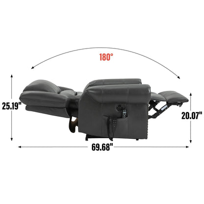 Fauteuil inclinable à double moteur, position infinie, massage thermique, mécanisme de mouvement robuste avec ports USB et poches latérales