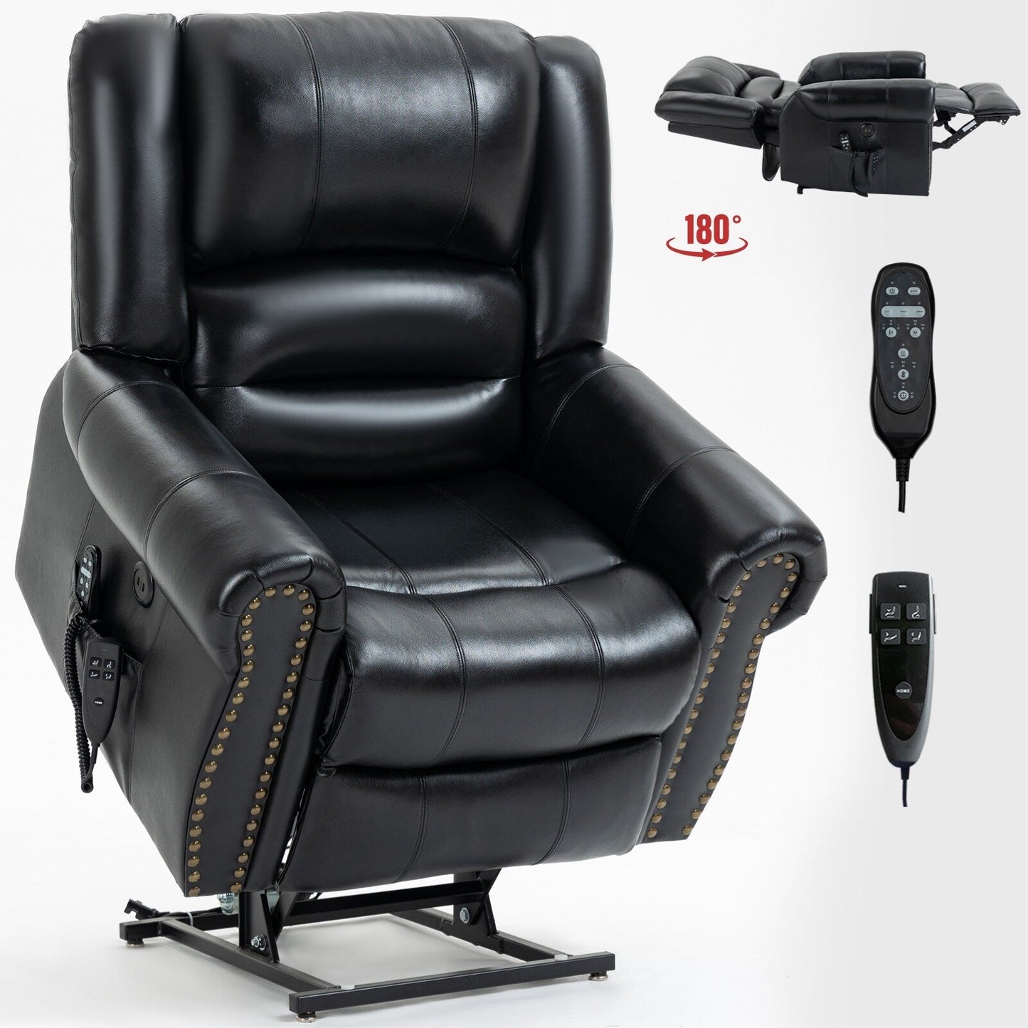 Fauteuil inclinable à double moteur, position infinie, massage thermique, mécanisme de mouvement robuste avec ports USB et poches latérales