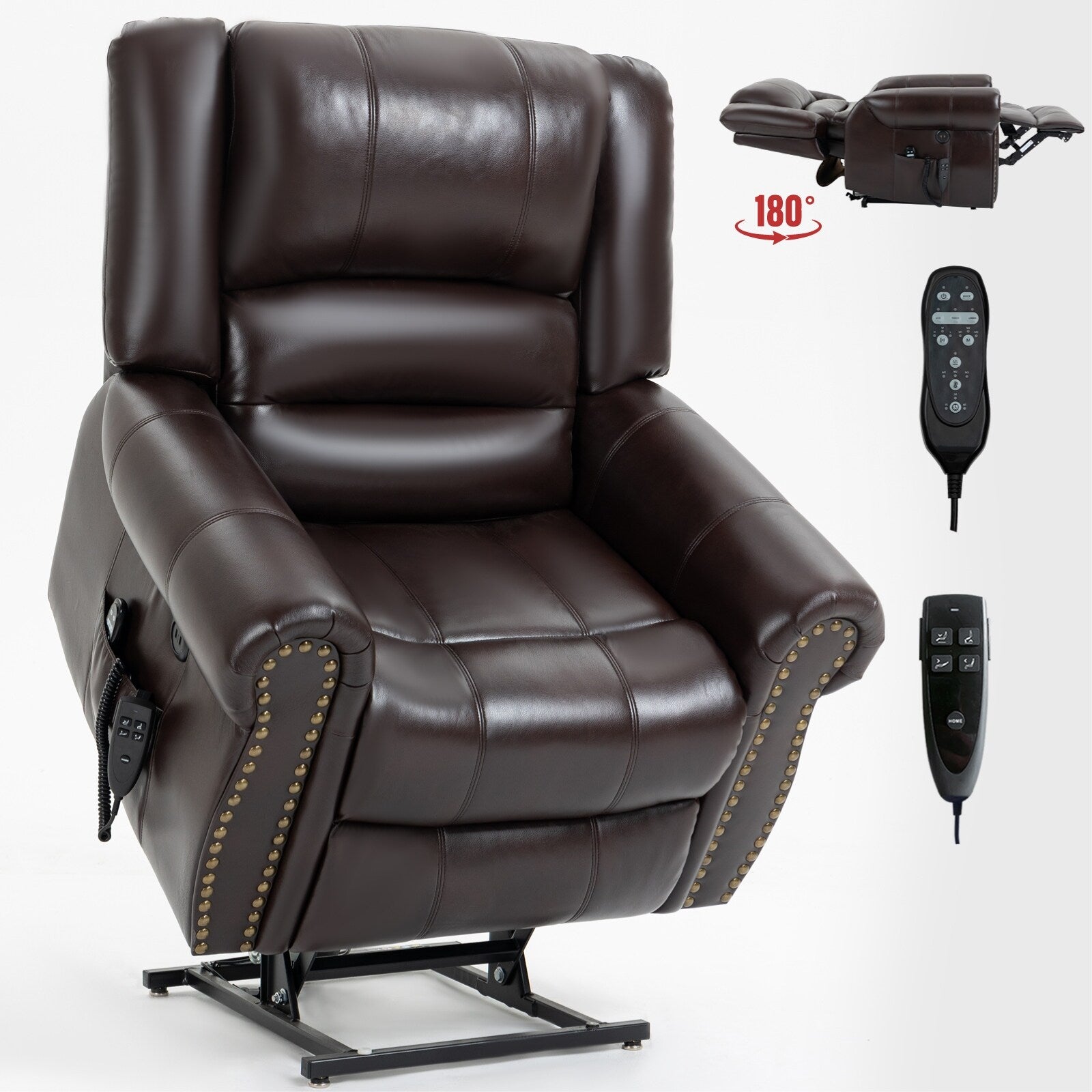 Fauteuil inclinable à double moteur, position infinie, massage thermique, mécanisme de mouvement robuste avec ports USB et poches latérales