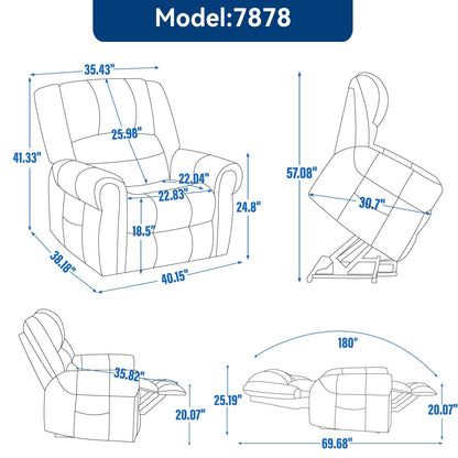 Fauteuil inclinable à double moteur, position infinie, massage thermique, mécanisme de mouvement robuste avec ports USB et poches latérales