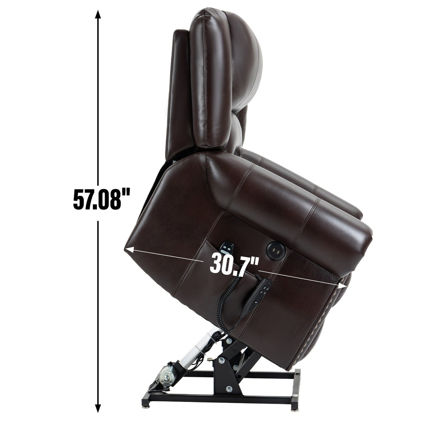 Fauteuil inclinable à double moteur, position infinie, massage thermique, mécanisme de mouvement robuste avec ports USB et poches latérales