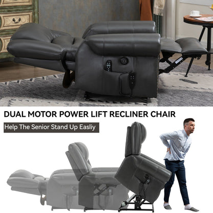 Fauteuil inclinable à double moteur, position infinie, massage thermique, mécanisme de mouvement robuste avec ports USB et poches latérales