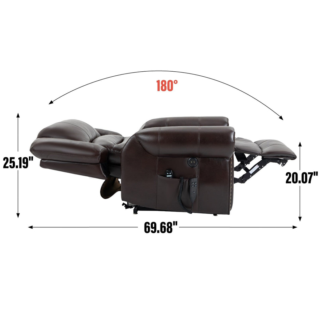 Fauteuil inclinable à double moteur, position infinie, massage thermique, mécanisme de mouvement robuste avec ports USB et poches latérales