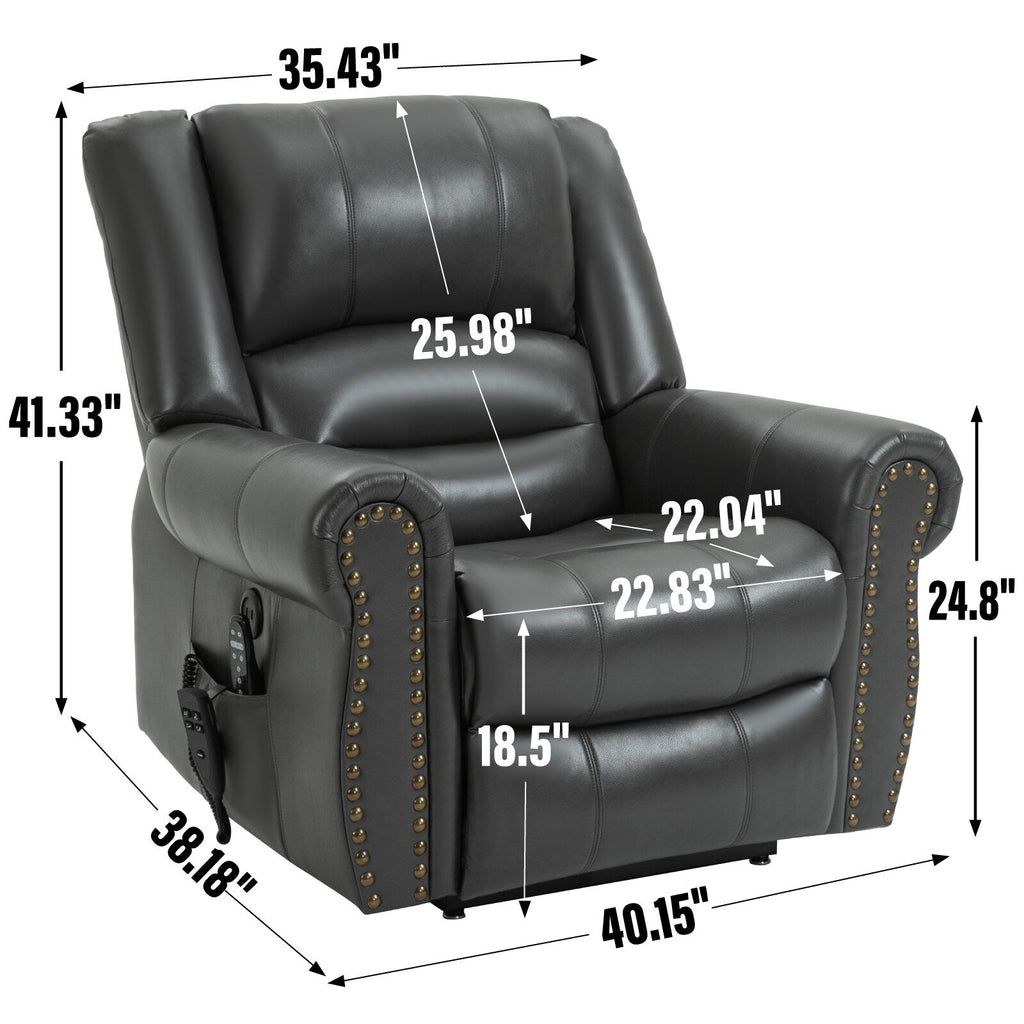 Fauteuil inclinable à double moteur, position infinie, massage thermique, mécanisme de mouvement robuste avec ports USB et poches latérales
