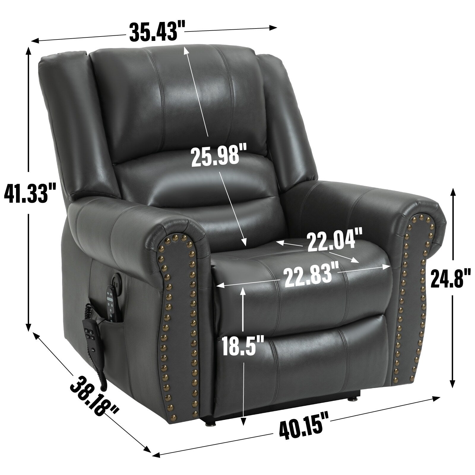 Fauteuil inclinable à double moteur, position infinie, massage thermique, mécanisme de mouvement robuste avec ports USB et poches latérales