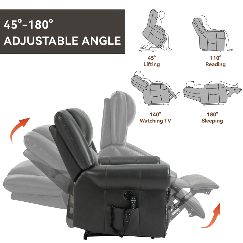 Fauteuil inclinable à double moteur, position infinie, massage thermique, mécanisme de mouvement robuste avec ports USB et poches latérales