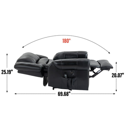 Fauteuil inclinable à double moteur, position infinie, massage thermique, mécanisme de mouvement robuste avec ports USB et poches latérales