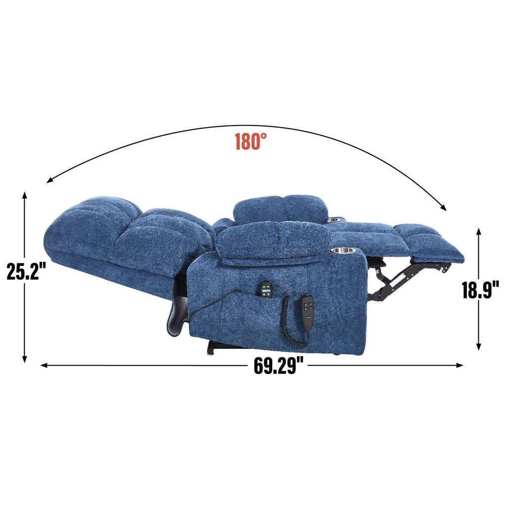 Fauteuil inclinable électrique à double moteur, position infinie, mécanisme de mouvement robuste avec massage et chauffage, deux porte-gobelets
