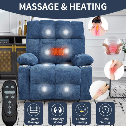 Fauteuil inclinable électrique à double moteur, position infinie, mécanisme de mouvement robuste avec massage et chauffage, deux porte-gobelets