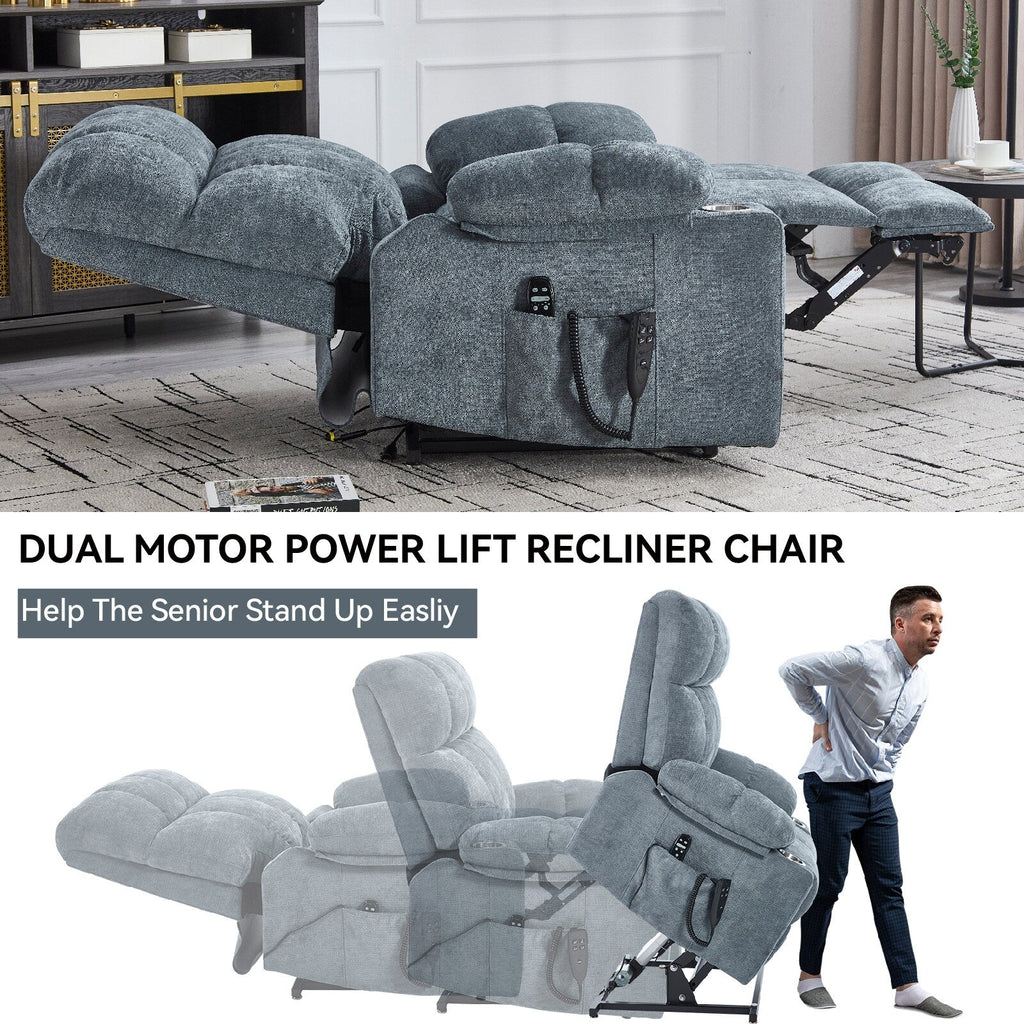 Fauteuil inclinable électrique à double moteur, position infinie, mécanisme de mouvement robuste avec massage et chauffage, deux porte-gobelets