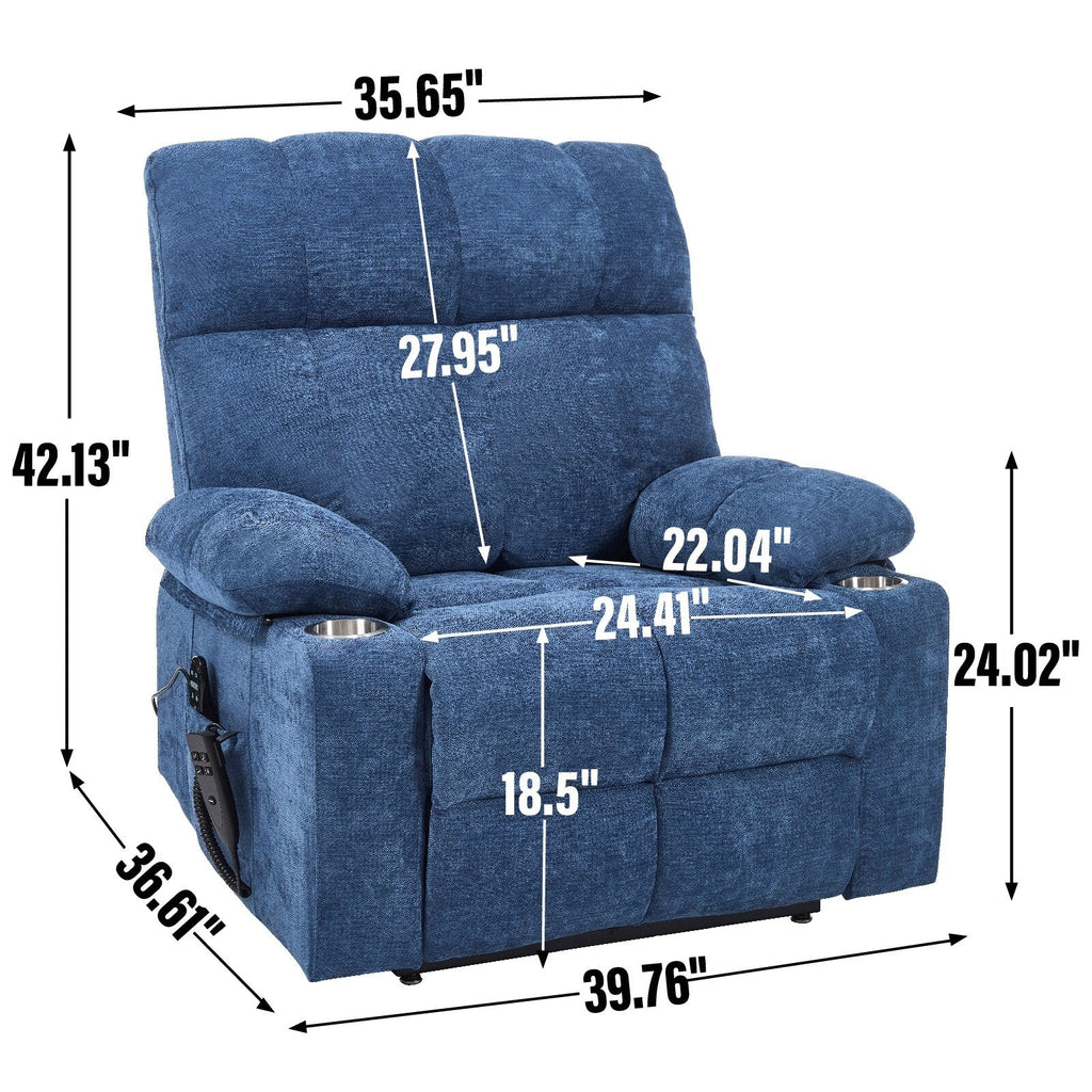 Fauteuil inclinable électrique à double moteur, position infinie, mécanisme de mouvement robuste avec massage et chauffage, deux porte-gobelets