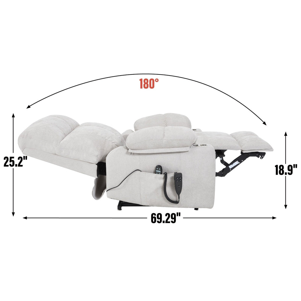 Fauteuil inclinable électrique à double moteur, position infinie, mécanisme de mouvement robuste avec massage et chauffage, deux porte-gobelets