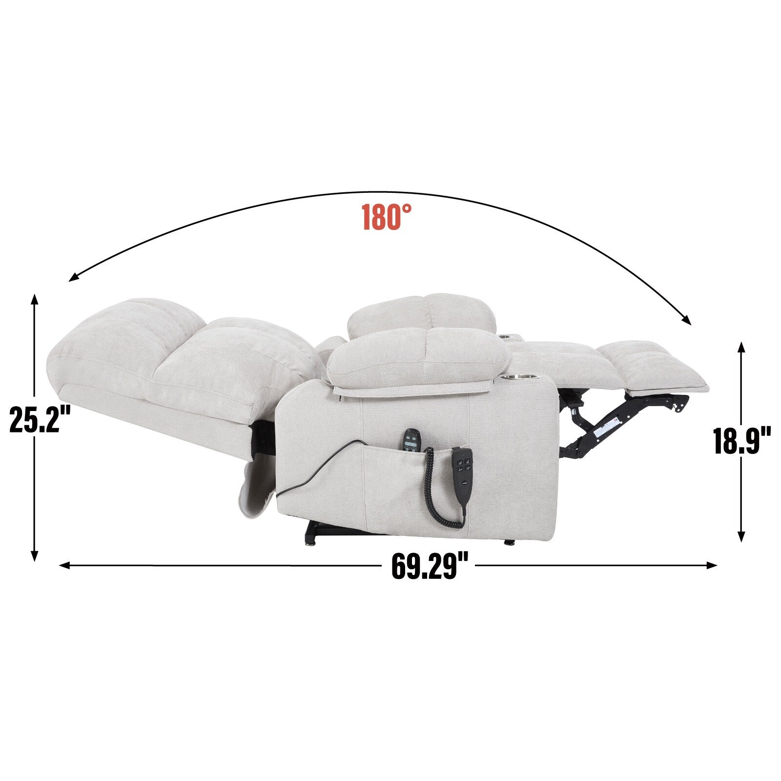 Fauteuil inclinable électrique à double moteur, position infinie, mécanisme de mouvement robuste avec massage et chauffage, deux porte-gobelets