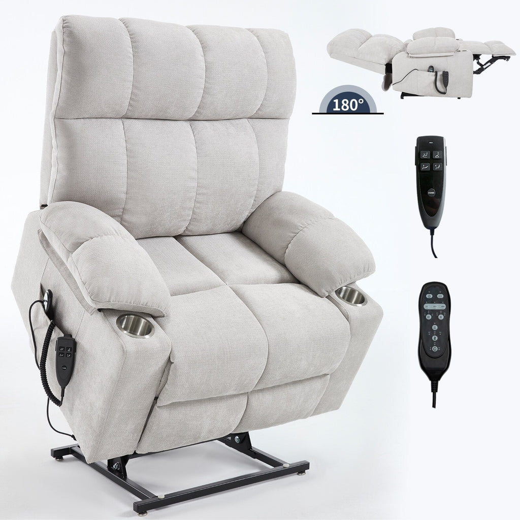 Fauteuil inclinable électrique à double moteur, position infinie, mécanisme de mouvement robuste avec massage et chauffage, deux porte-gobelets