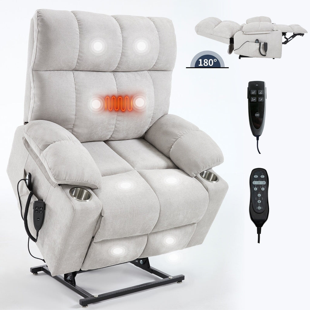Fauteuil inclinable électrique à double moteur, position infinie, mécanisme de mouvement robuste avec massage et chauffage, deux porte-gobelets